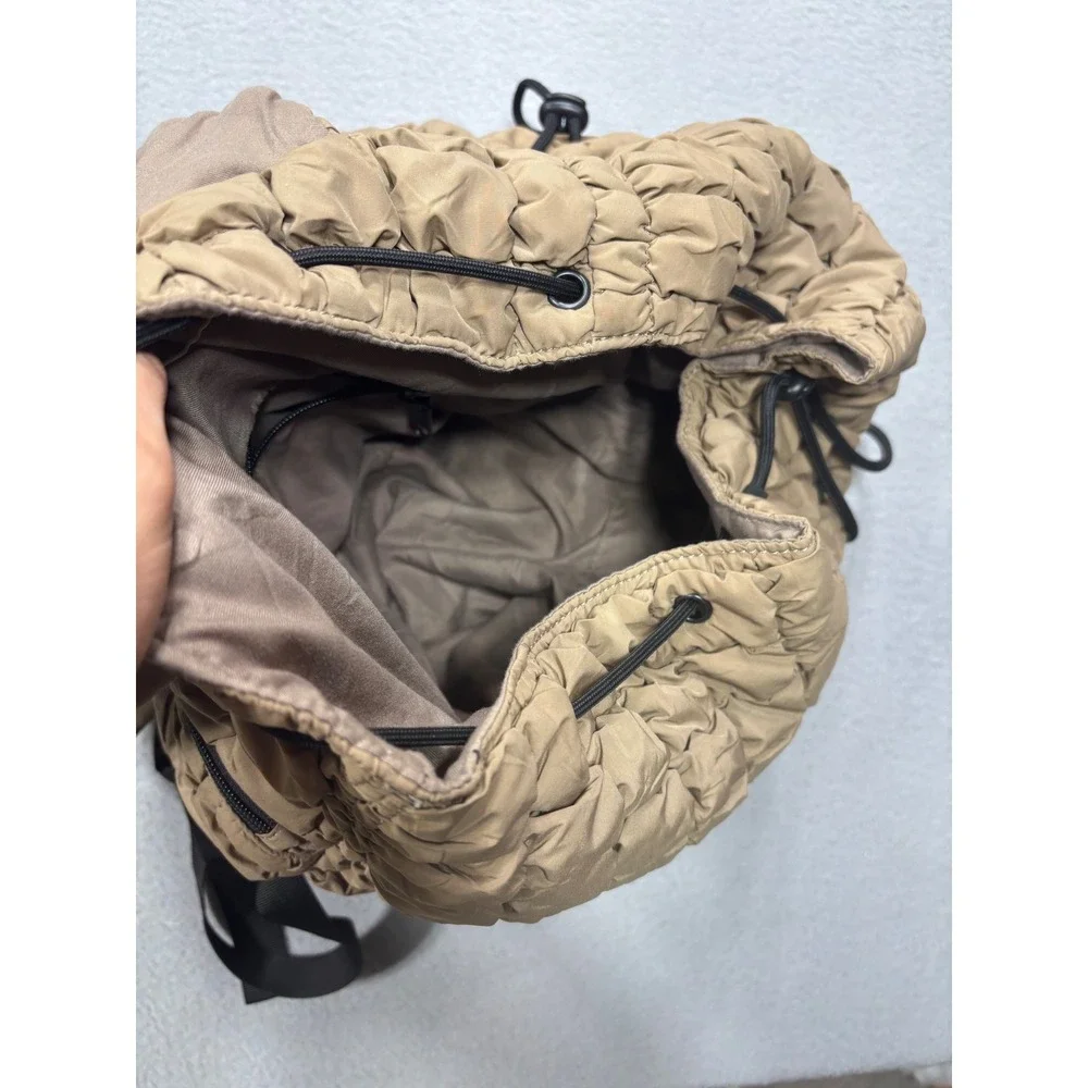 Ododos Backpack OS Quilted Puffer Drawstring Flap Tan Khaki Textured Bag